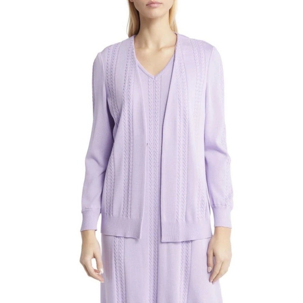MISOOK Cable Stitch Cardigan In Lavender Field Women's Medium Work Brunch Church